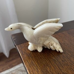 Vintage Hand Carved Alabaster Swan Pen / Incense Holder